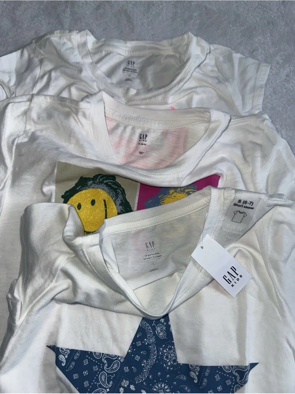 Gap Girls Size Small S Lot of 3 Short Sleeve White T-Shirts Einstein Lobster
